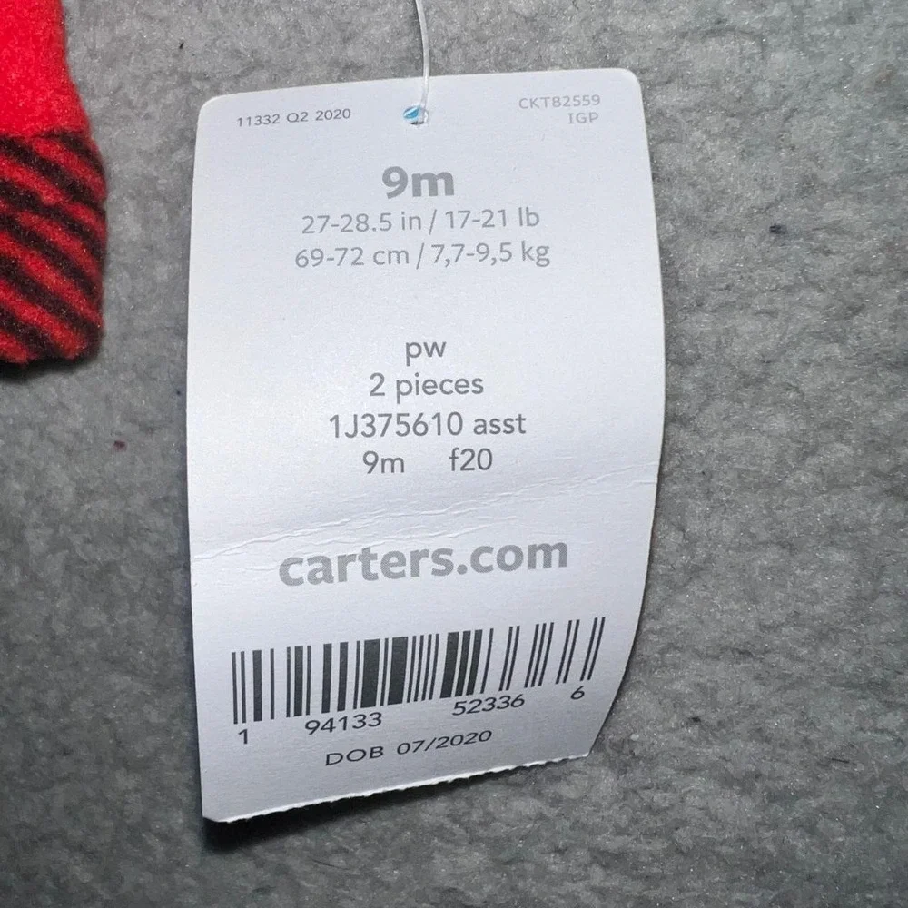 NWT Carter's Sweater Toddler Size 9 Months Buffalo Plaid Sherpa Collar Pullover‎